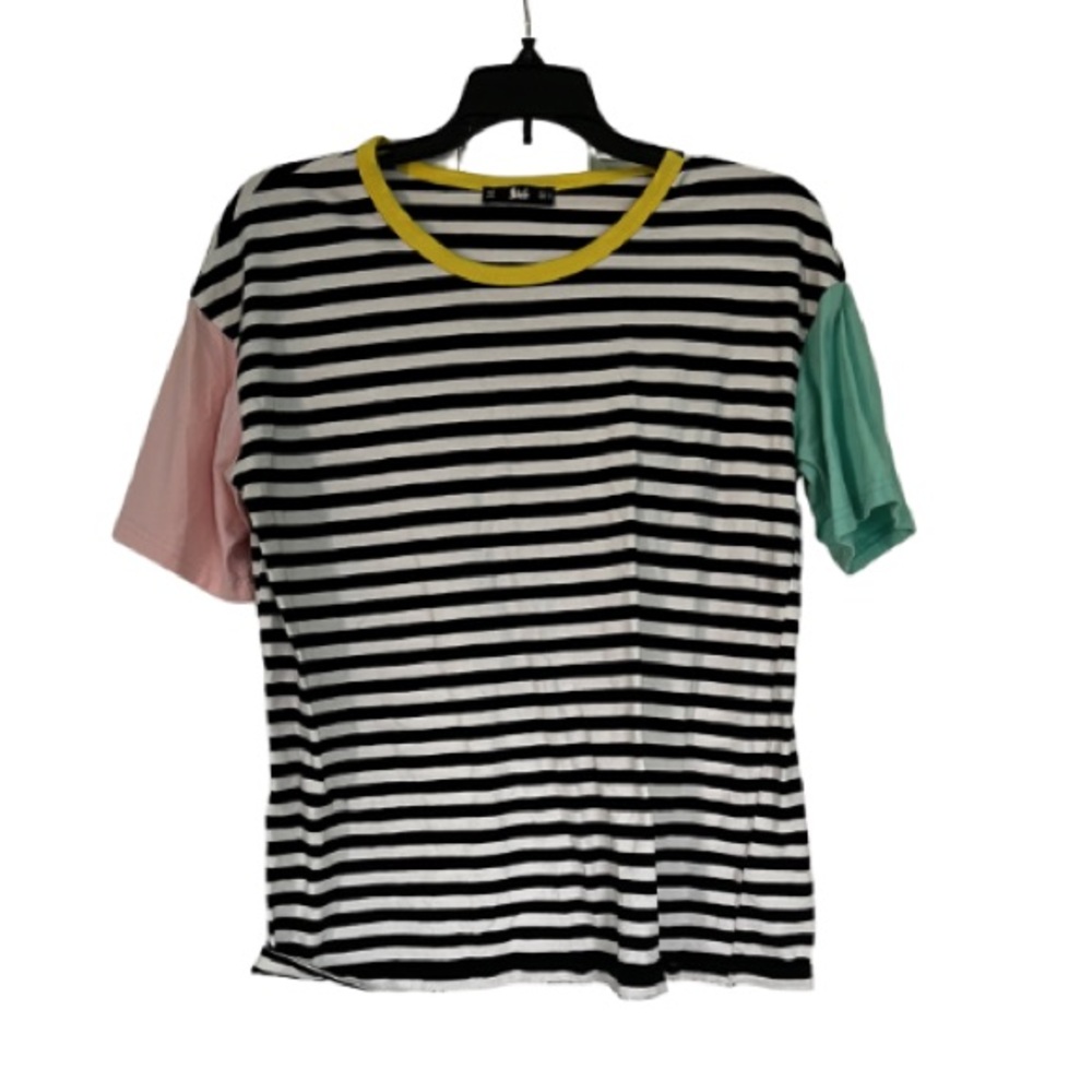 Shein Small Black and White Striped Shirt with Color Pop Details